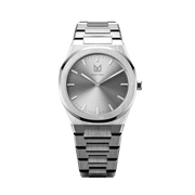 Within the harmonious tapestry of monochromatic ash grey men's watch, a melodic ensemble of subdued grays narrates a tale of unwavering strength and rejuvenation. The brilliant, highly transparent sapphire crystal with anti-reflective coating expose the sophisticated silver baton hands with BGW9 Lume. The flawless symmetry of the 316L Stainless Steel integrated bracelet complimented with a 6.7mm of slim case powered by a sturdy Miyota quartz movement.