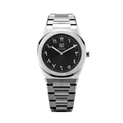 Makydo onyx black middle east men's watch reflects the depths with embellished with exotic Middle East inspired numerals, it exudes irresistible allure. The brilliant, highly transparent sapphire crystal with anti-reflective coating expose the sophisticated silver baton hands with BGW9 Lume. The flawless symmetry of the 316L Stainless Steel integrated bracelet complimented with a 6.7mm of slim case powered by a sturdy Miyota quartz movement.
