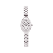Silver watch with a white background