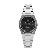 MAKYDO Onyx Black Mosaic 38 automatic unisex watch, featuring black mosaic pattern dial. 316L Stainless Steel integrated bracelet complimented with a 9mm of slim case powered by a sturdy Japan MIYOTA 9015 movement.