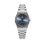 MAKYDO Mystic Blue 38 automatic unisex watch, featuring a light blue sunburst dial. 316L Stainless Steel integrated bracelet complimented with a 9mm of slim case powered by a sturdy Japan MIYOTA 9015 movement.