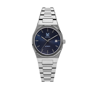 MAKYDO Classy Blue Mosaic 38 automatic unisex watch, featuring blue mosaic pattern dial. 316L Stainless Steel integrated bracelet complimented with a 9mm of slim case powered by a sturdy Japan MIYOTA 9015 movement