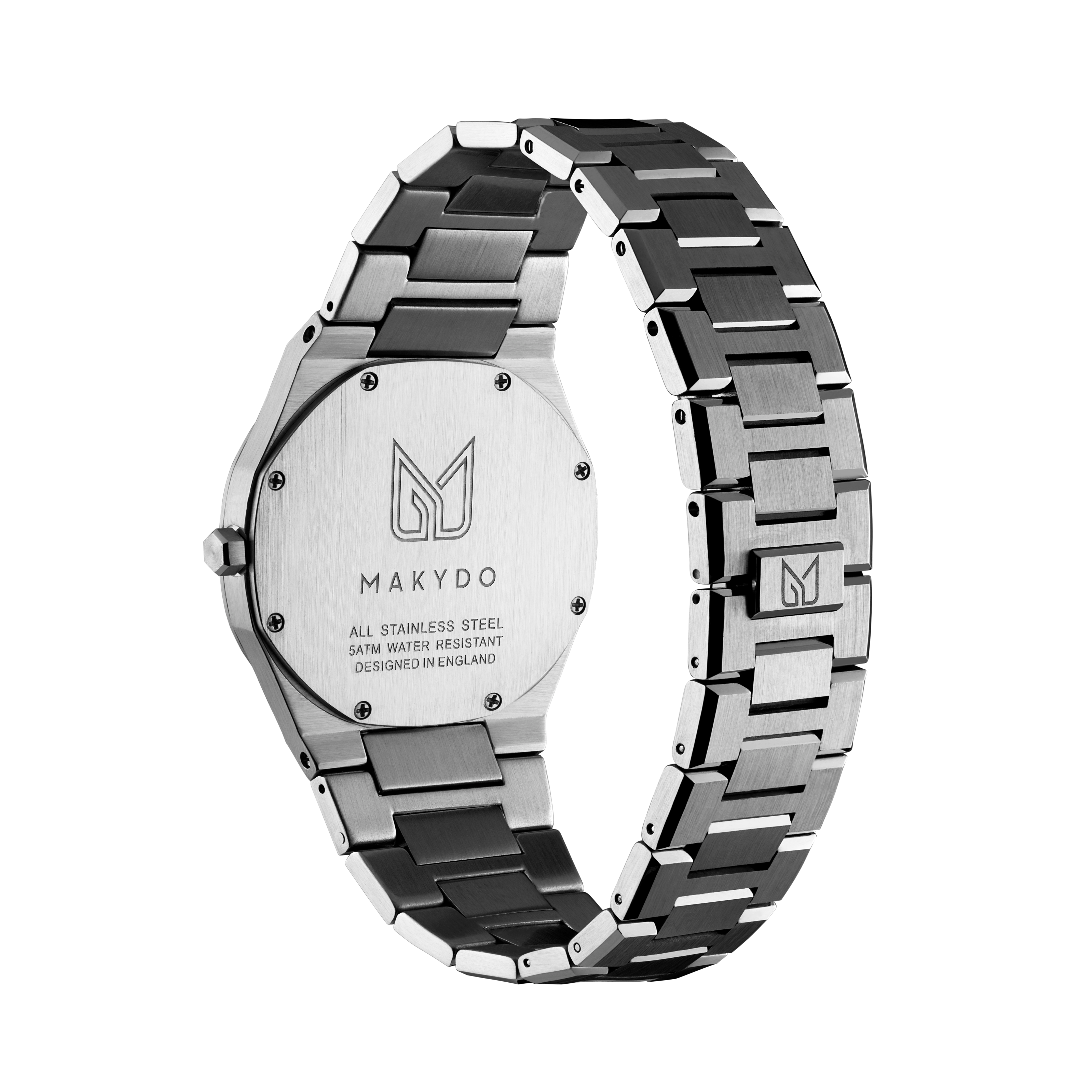 Within the harmonious tapestry of monochromatic ash grey men's watch, a melodic ensemble of subdued grays narrates a tale of unwavering strength and rejuvenation.  The brilliant, highly transparent sapphire crystal with anti-reflective coating expose the sophisticated silver baton hands with BGW9 Lume. The flawless symmetry of the 316L Stainless Steel  integrated bracelet complimented with a 6.7mm of slim case powered by a sturdy Miyota quartz movement.
