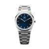 Makydo classic blue men's watch reflects captivating shades of blue, whispers of serenity and ignites the fire of creativity within. With unwavering precision powered by a reliable Japanese quartz movement provides gateway to a limitless realm of possibilities. The brilliant, highly transparent sapphire crystal with anti-reflective coating expose the sophisticated silver baton hands with BGW9 Lume. The flawless symmetry of the 316L Stainless Steel integrated bracelet complimented with a 6.7mm of slim case. 