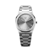 Within the harmonious tapestry of monochromatic ash grey men's watch, a melodic ensemble of subdued grays narrates a tale of unwavering strength and rejuvenation.  The brilliant, highly transparent sapphire crystal with anti-reflective coating expose the sophisticated silver baton hands with BGW9 Lume. The flawless symmetry of the 316L Stainless Steel  integrated bracelet complimented with a 6.7mm of slim case powered by a sturdy Miyota quartz movement.