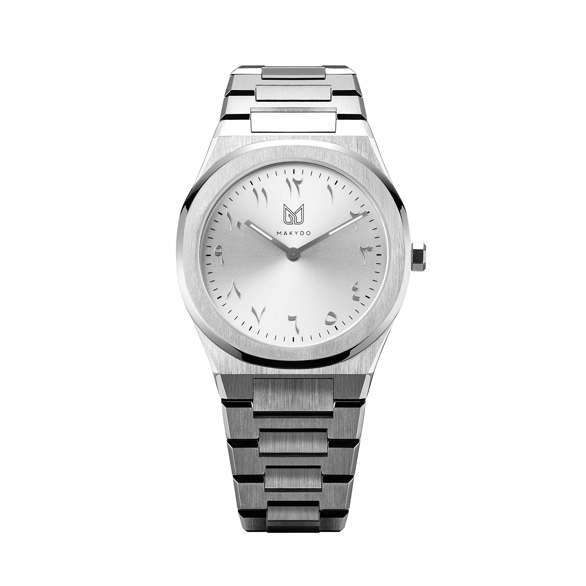 MAKYDO Pearl White Arabic Numeral Men's Watch – 40mm Front View