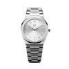 The charming allure of Pearl White men's watch 40, featuring a white dial inspired by the lustrous elegance of pearls. Embellished with exotic Middle East inspired numerals, it exudes irresistible allure. The brilliant, highly transparent sapphire crystal with anti-reflective coating expose the sophisticated silver baton hands with BGW9 Lume. The flawless symmetry of the 316L Stainless Steel integrated bracelet complimented with a 6.7mm of slim case powered by a sturdy Miyota quartz movement.