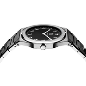 Makydo onyx black  middle east men's watch reflects the depths with embellished with exotic Middle East inspired numerals, it exudes irresistible allure. The brilliant, highly transparent sapphire crystal with anti-reflective coating expose the sophisticated silver baton hands with BGW9 Lume. The flawless symmetry of the 316L Stainless Steel integrated bracelet complimented with a 6.7mm of slim case powered by a sturdy Miyota quartz movement.