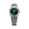 The captivating essence of this Makydo women's watch, adorned with an emerald green dial that sparkles like a hidden gem. It is a testament to your vibrant spirit and unwavering strength.The brilliant, highly transparent sapphire crystal with anti-reflective coating expose the sophisticated silver baton hands with BGW9 Lume. The flawless symmetry of the 316L Stainless Steel integrated bracelet complimented with a 6.7mm of slim case powered by a sturdy Miyota quartz movement.