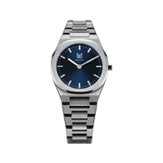 The timeless allure of this Makydo  women's watch, where sophistication meets the depths of inspiration. The classy blue dial, like an ocean of possibilities, evokes a sense of tranquility and limitless potential.  The brilliant, highly transparent sapphire crystal with anti-reflective coating expose the sophisticated silver baton hands with BGW9 Lume. The flawless symmetry of the 316L Stainless Steel integrated bracelet complimented with a 6.7mm of slim case powered by a sturdy Miyota quartz movement.