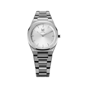 The captivating allure of Pearl White 33, portrays the elegance of luxury with Makydo pearl white women's watch  Adorned with a shimmering sunburst design, reflects light in captivating hues. The brilliant, highly transparent sapphire crystal with anti-reflective coating expose the sophisticated silver baton hands with BGW9 Lume. The flawless symmetry of the 316L Stainless Steel integrated bracelet complimented with a 6.7mm of slim case powered by a sturdy Miyota quartz movement.