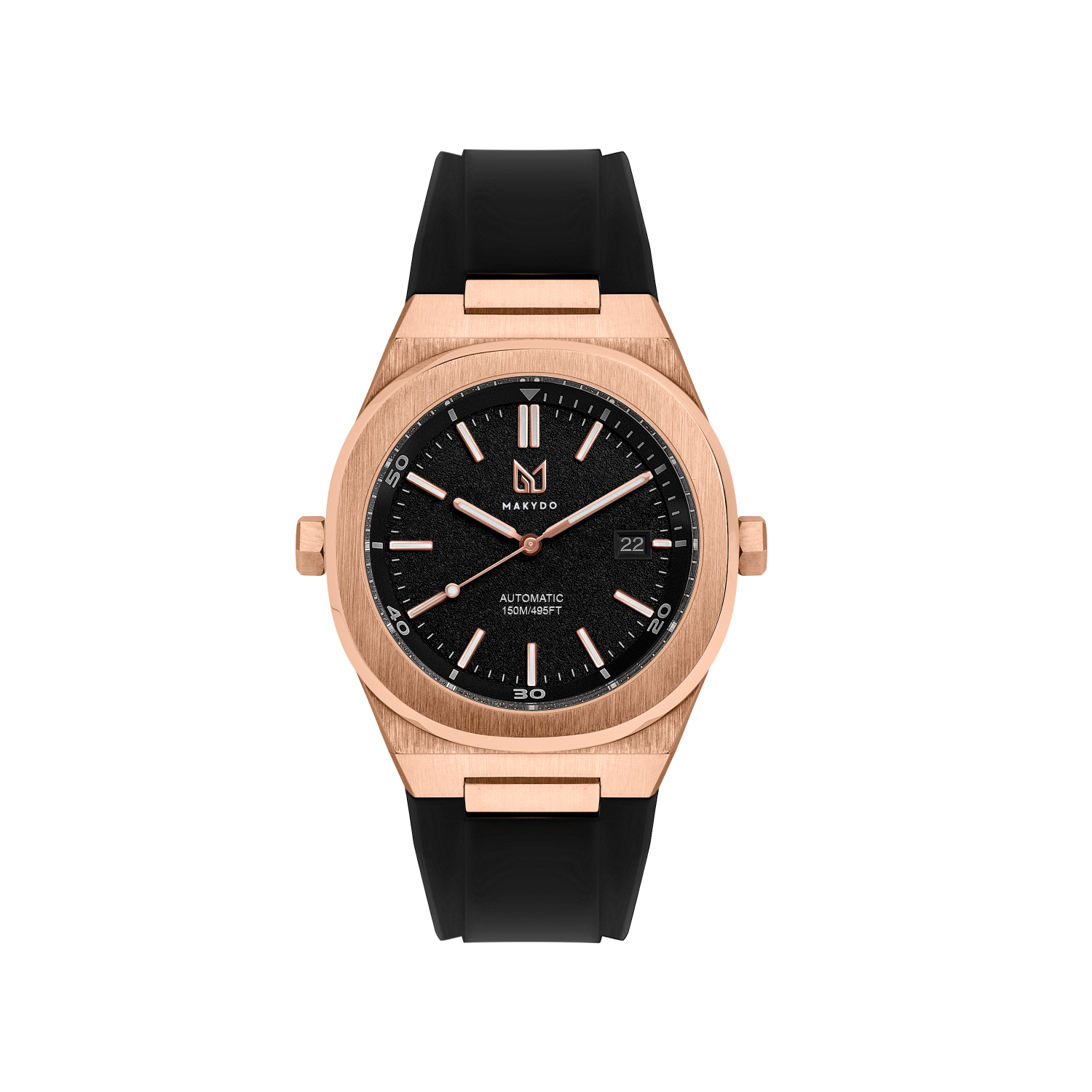Rubber strap for MAKDYO Diver 38 with rose gold ends