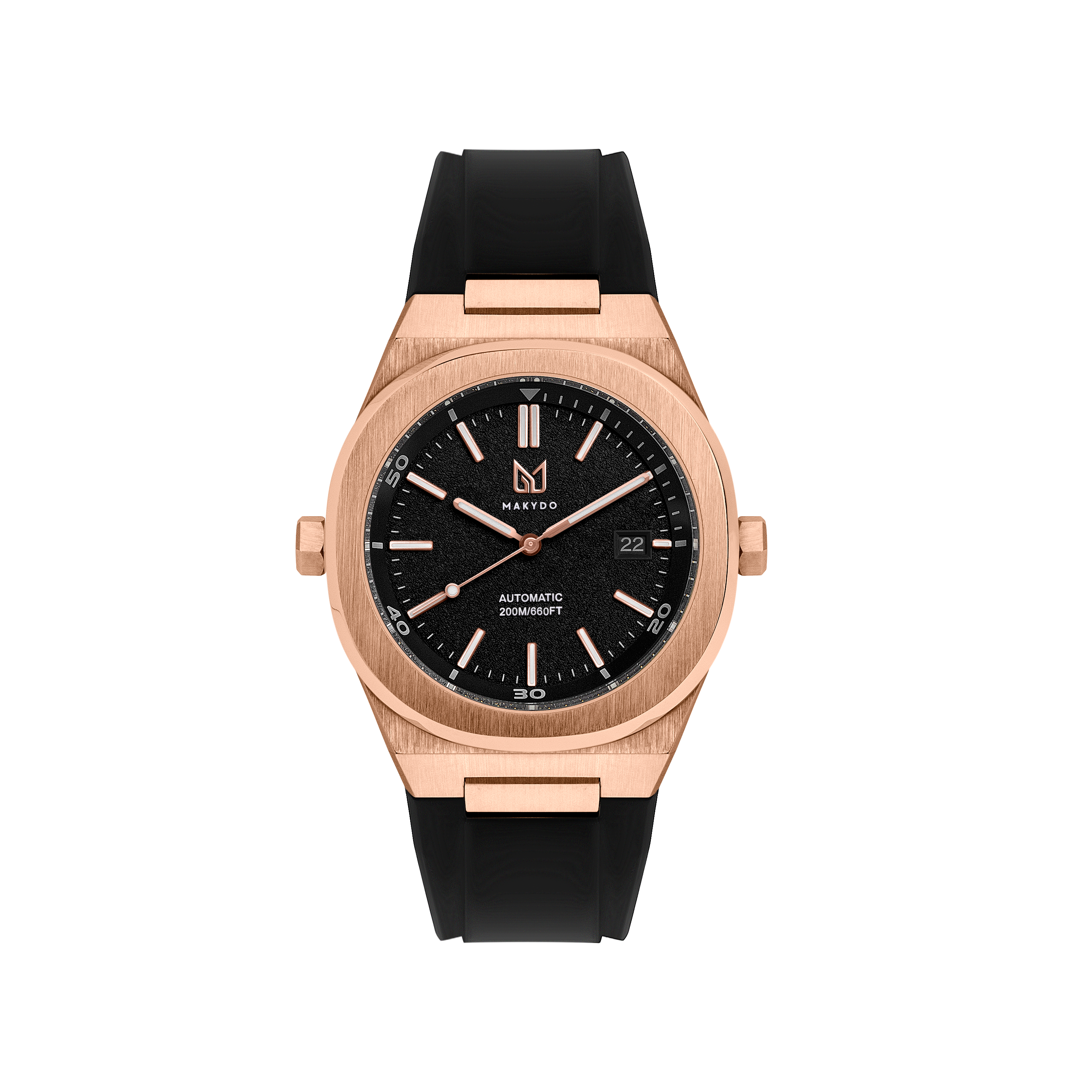 Crafted for both style and functionality, Rose Gold sophistication with every glance on a Black Dial Watch, one of the finest pieces from adventurous and refreshing Diver collection of men's Watches from Makydo
