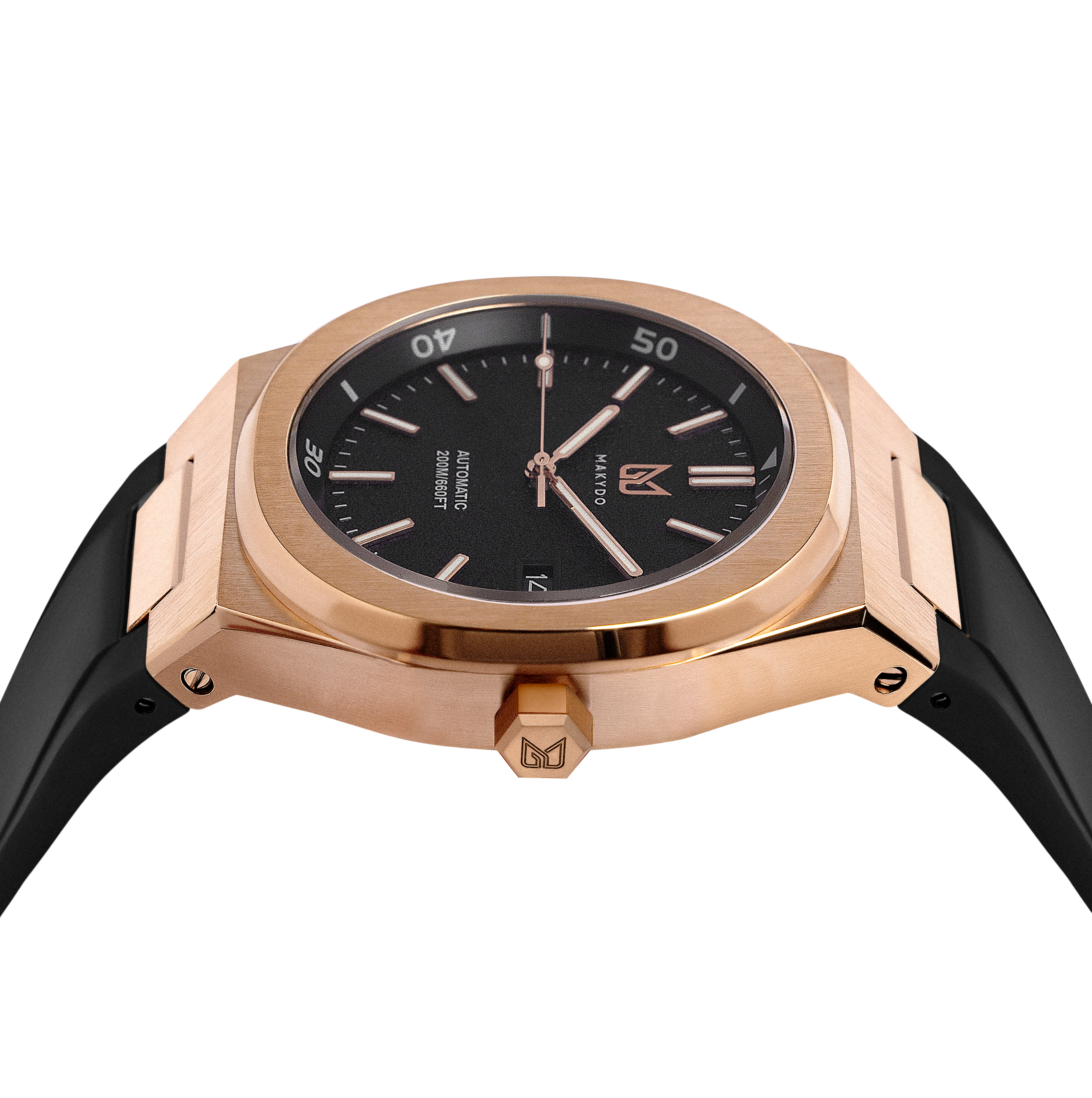 Crafted for both style and functionality, Rose Gold sophistication with every glance on a Black Dial Watch, one of the finest pieces from adventurous and refreshing Diver collection of men's Watches from Makydo