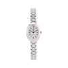 Silver watch with a white face on a white background