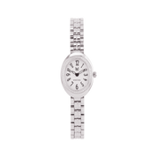 Silver watch with a white background