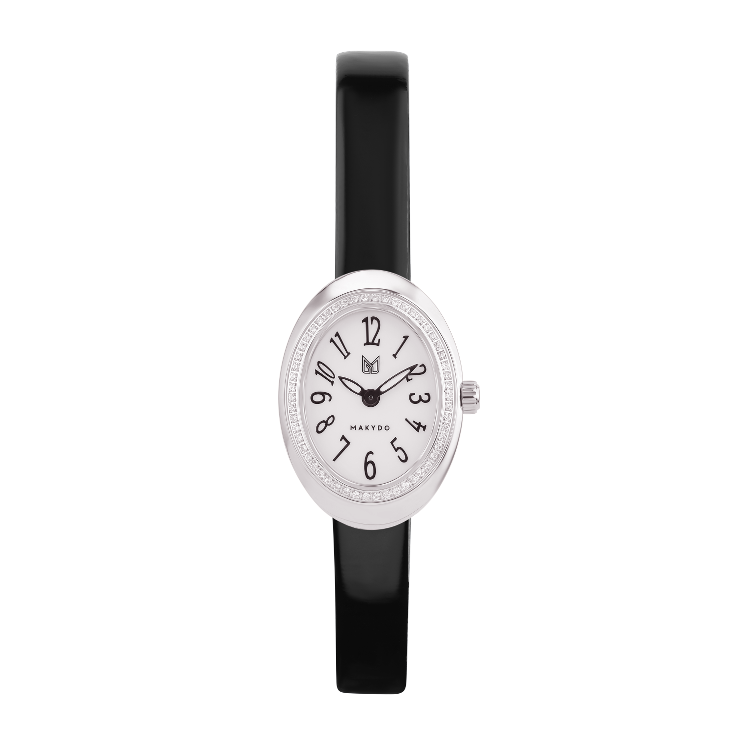 Wristwatch with black leather strap and silver case 