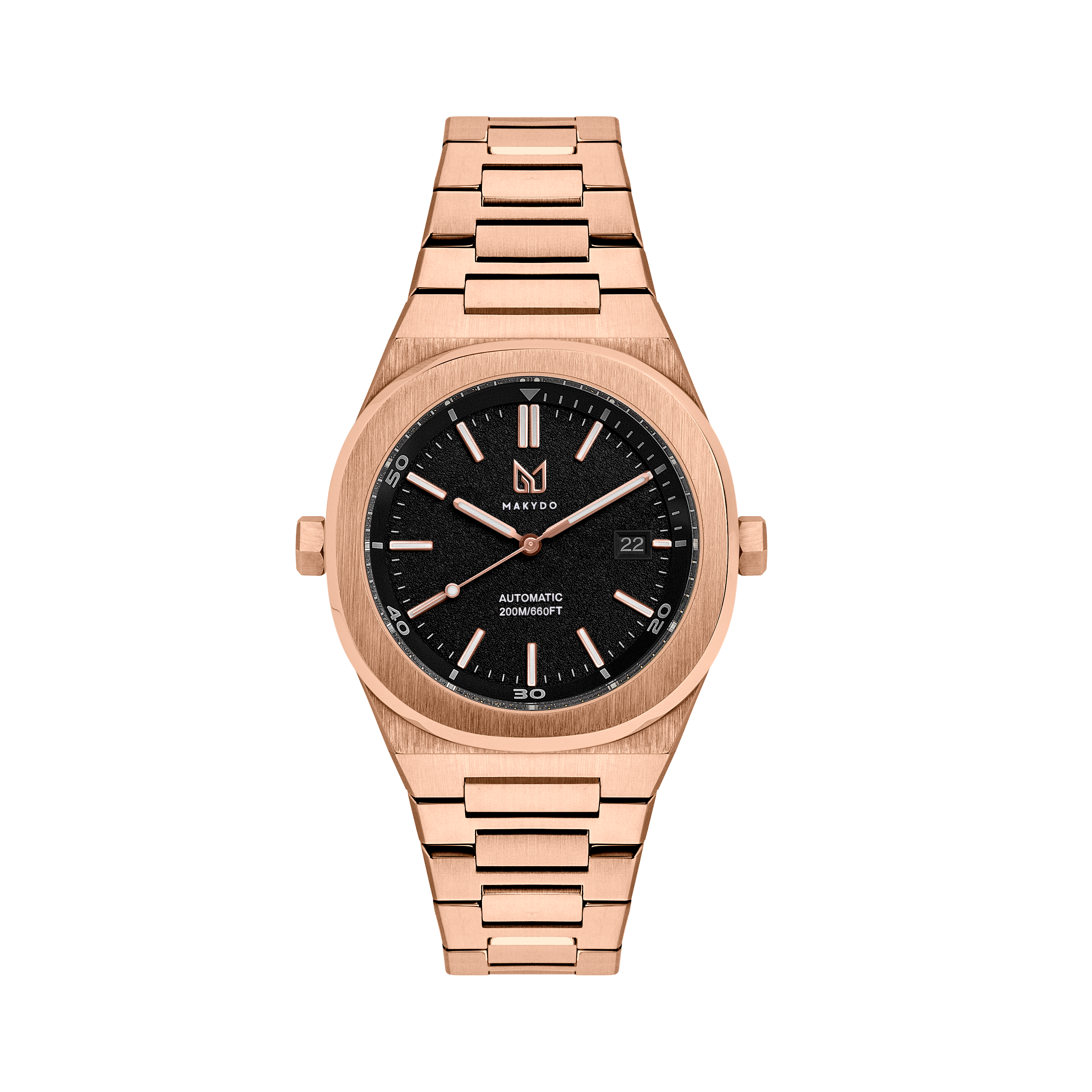 Crafted for both style and functionality, Rose Gold sophistication with every glance on a Black Dial Watch, one of the finest pieces from adventurous and refreshing Diver collection of men's Watches from Makydo