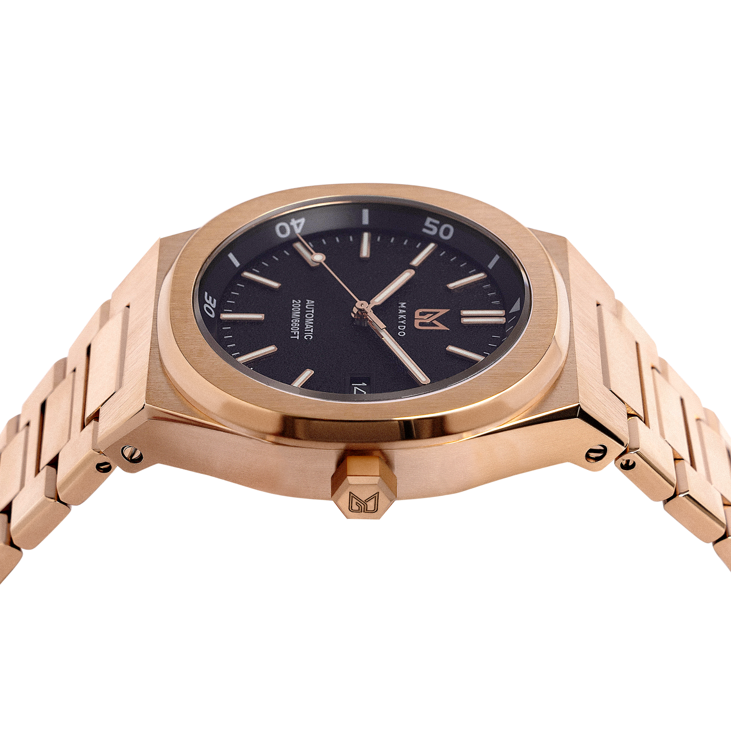 Crafted for both style and functionality, Rose Gold sophistication with every glance on a Black Dial Watch, one of the finest pieces from adventurous and refreshing Diver collection of men's Watches from Makydo