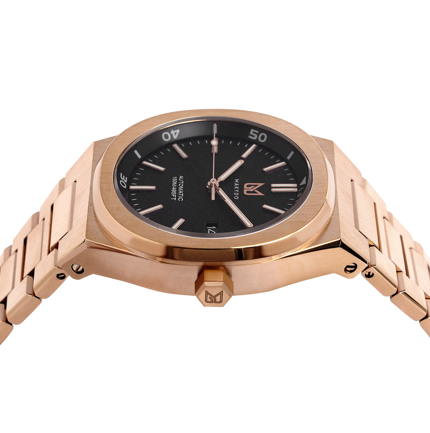 Crafted for both style and functionality, Rose Gold sophistication with every glance on a Black Dial Watch, one of the finest pieces from adventurous and refreshing Diver collection of Unisex Watches from Makydo. Perfect for underwater adventures, this timepiece offers exceptional performance and a bold look. Dive deeper with confidence and flair!