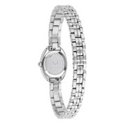 Silver watch with a woven bracelet on a white background