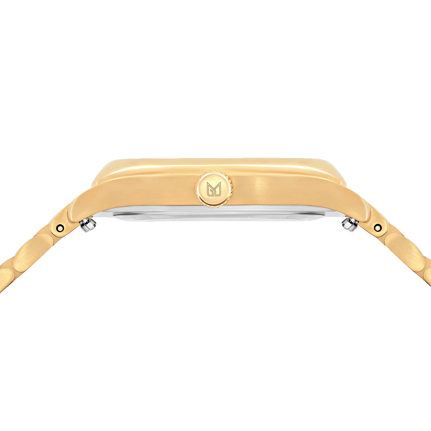 Gold watch strap on a white background