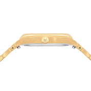Gold watch strap on a white background