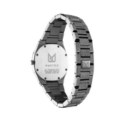 Behold the enchanting embrace of a frosted finish, stardust dancing upon its delicate frame. The pearly white dial women's watch exudes purity and radiance, captivating souls with its luminous charm. The brilliant, highly transparent sapphire crystal with anti-reflective coating expose the sophisticated silver baton hands with BGW9 Lume. The flawless symmetry of the 316L Stainless Steel integrated bracelet complimented with a 6.7mm of slim case powered by a sturdy Miyota quartz movement.