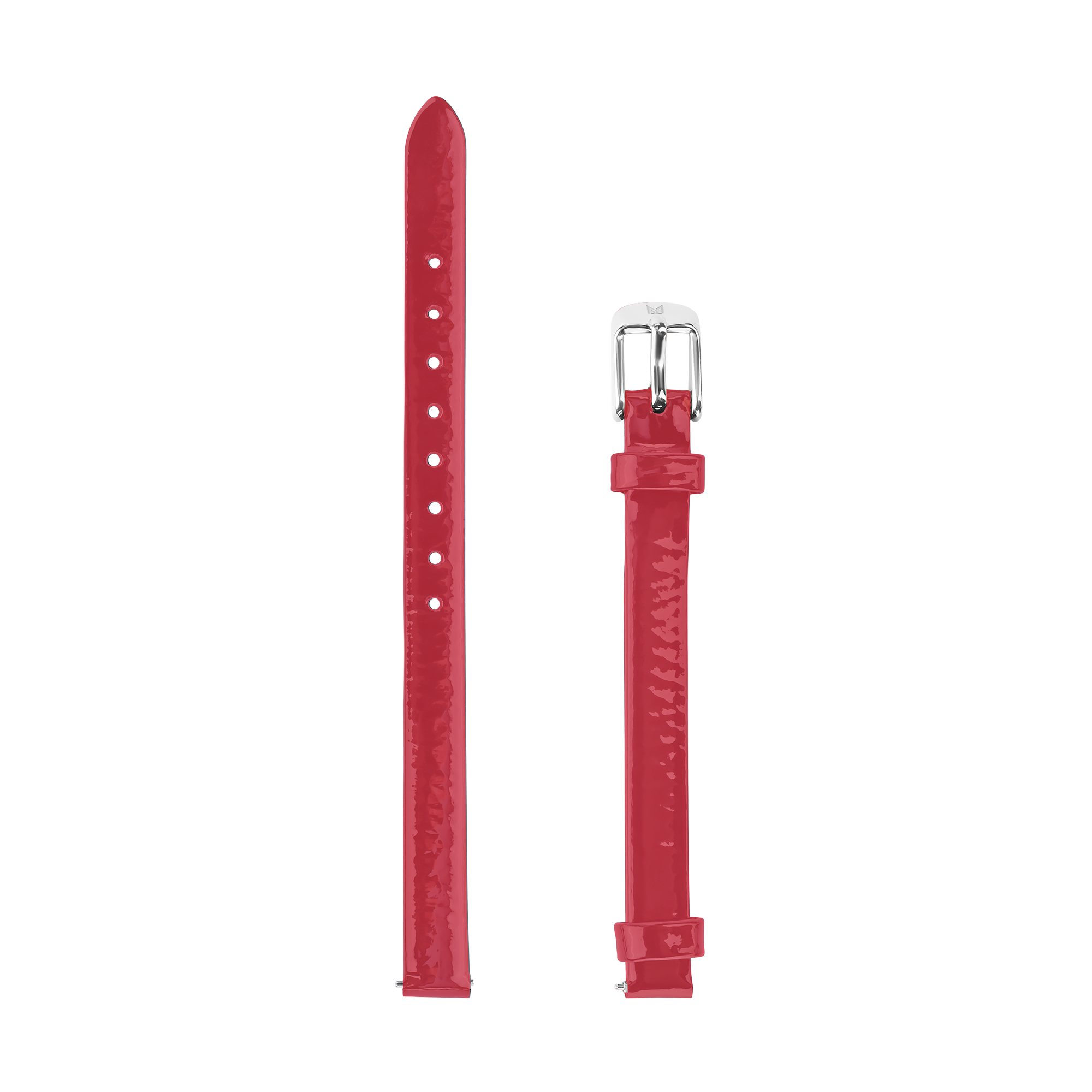 Red 8mm leather watch strap for Noor Luna and Noor Stellar watches with silver finish