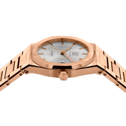 MAKYDO Rose Gold white Mosaic 38 automatic unisex watch, featuring green mosaic pattern dial.  316L Stainless Steel integrated bracelet complimented with a 9mm of slim case powered by a sturdy Japan MIYOTA 9015 movement.