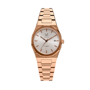 MAKYDO Rose Gold white Mosaic 38 automatic unisex watch, featuring green mosaic pattern dial.  316L Stainless Steel integrated bracelet complimented with a 9mm of slim case powered by a sturdy Japan MIYOTA 9015 movement.