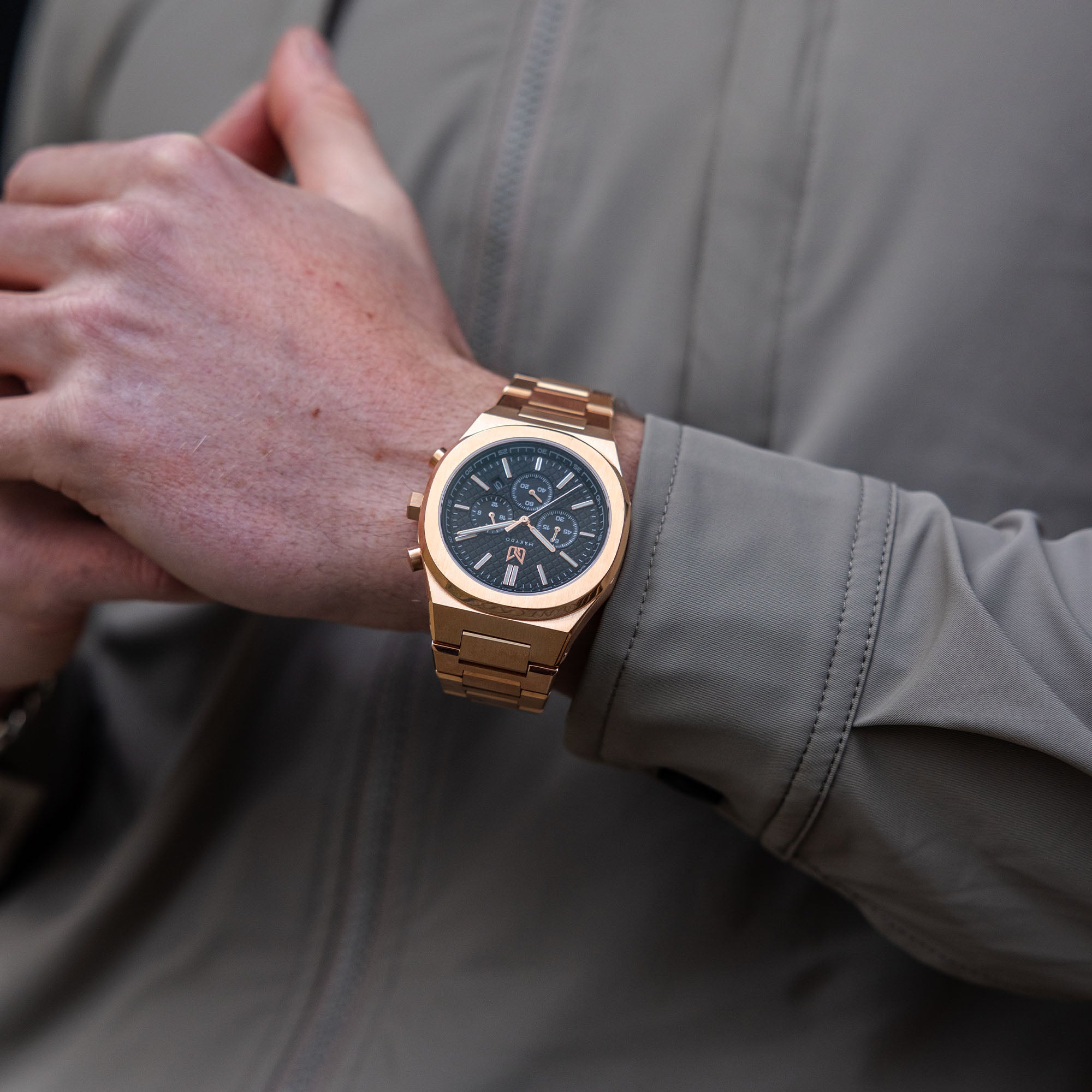 Rose Gold Jet Black Chronograph Dial Watch | Men's Watch - Makydo Rose Gold Jet Black Chronograph Dial Watch | Men's Watch - Makydo