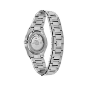 Exhibition caseback  of MAKYDO Absinthe Green 38 automatic unisex watch, featuring a Green sunburst dial.  316L Stainless Steel integrated bracelet complimented with a 9mm of slim case powered by a sturdy Japan MIYOTA 9015 movement.