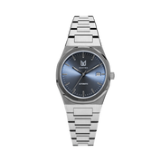 MAKYDO Mystic Blue 38 automatic unisex watch, featuring a light blue sunburst  dial.  316L Stainless Steel integrated bracelet complimented with a 9mm of slim case powered by a sturdy Japan MIYOTA 9015 movement.