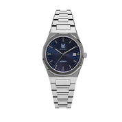 MAKYDO Classy Blue Mosaic 38 automatic unisex watch, featuring blue mosaic pattern dial.  316L Stainless Steel integrated bracelet complimented with a 9mm of slim case powered by a sturdy Japan MIYOTA 9015 movement